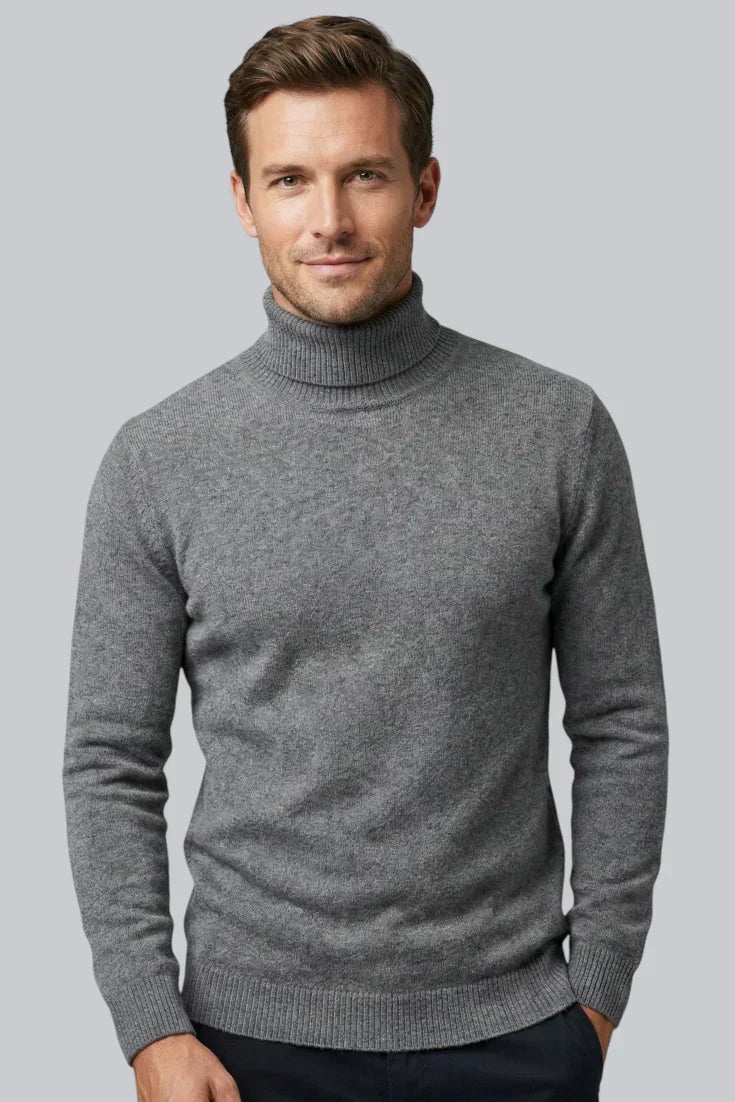Men’s Knitted Turtleneck Jumper with Long Sleeves and Smooth Touch