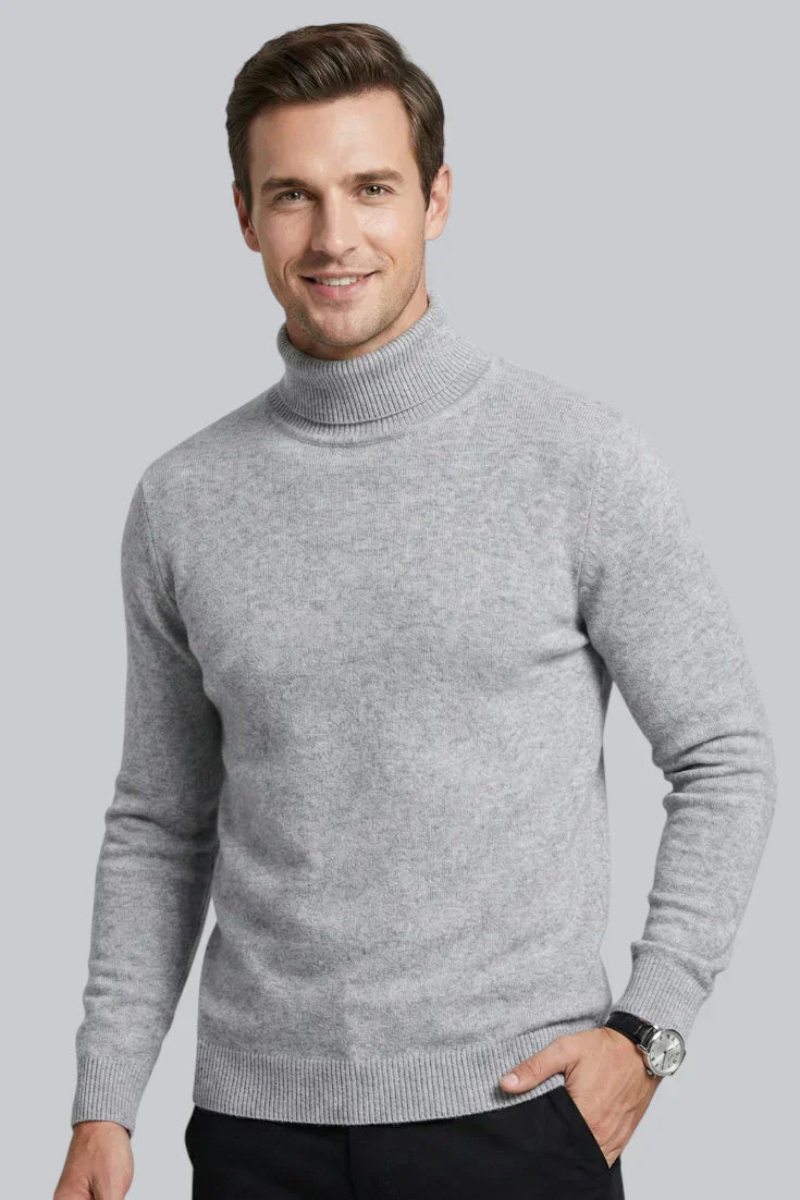 Men’s Knitted Turtleneck Jumper with Long Sleeves and Smooth Touch
