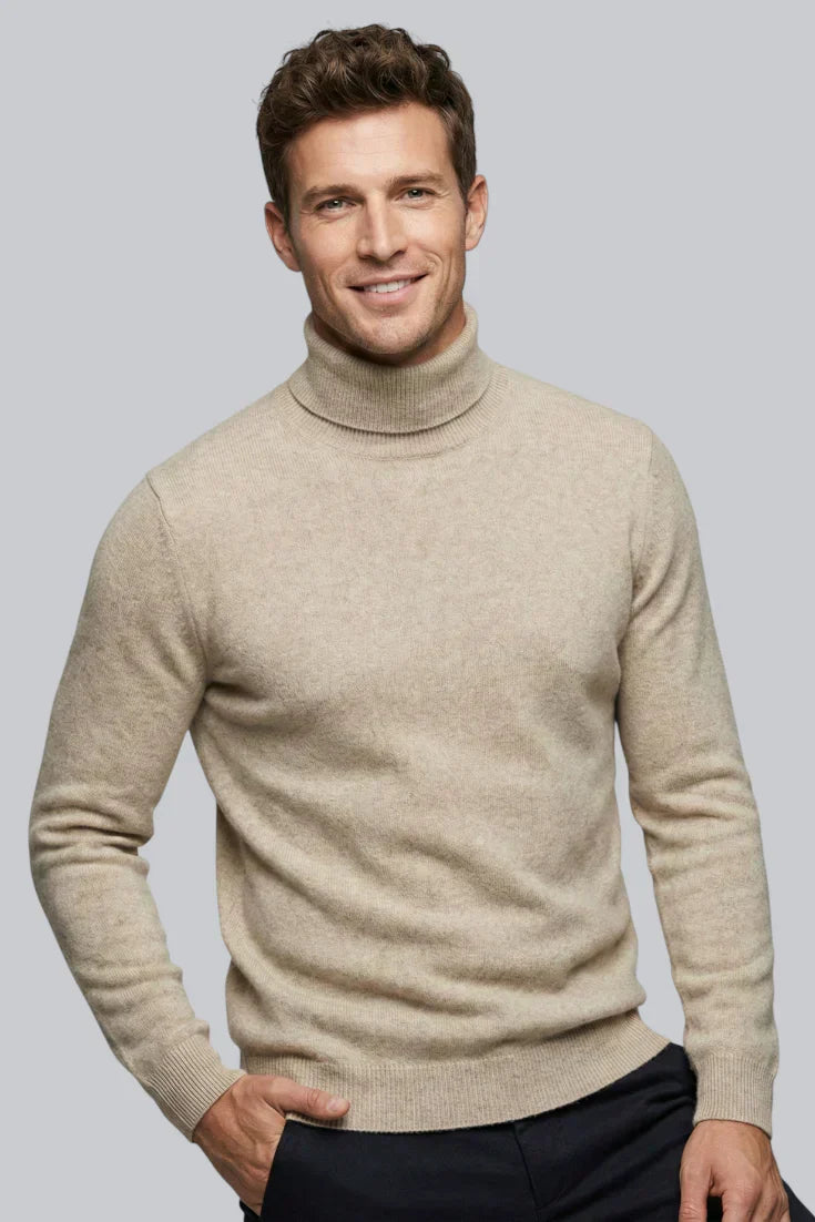 Men’s Knitted Turtleneck Jumper with Long Sleeves and Smooth Touch