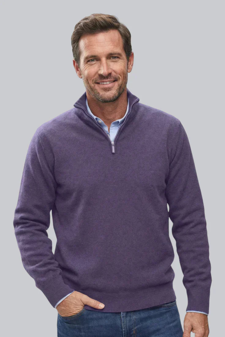 Men's Knitted Jumper with Zip Closure and Smooth Touch