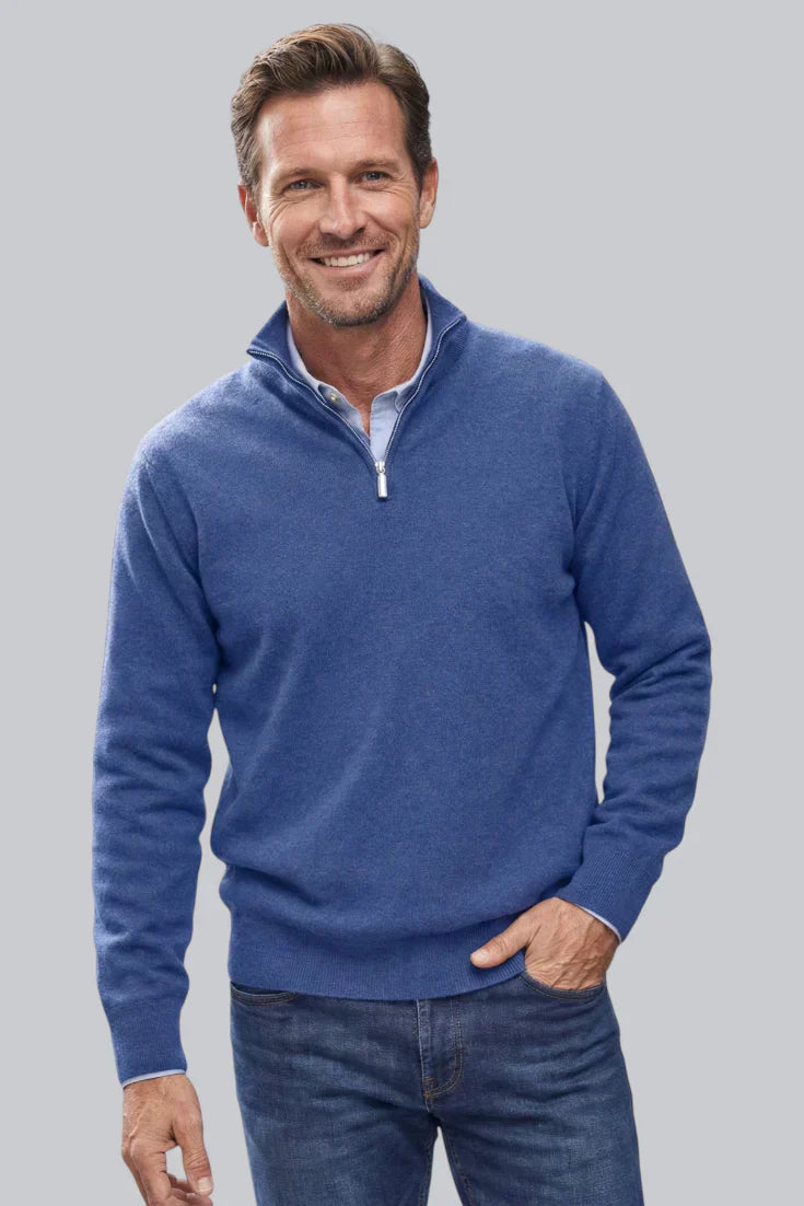 Men's Knitted Jumper with Zip Closure and Smooth Touch