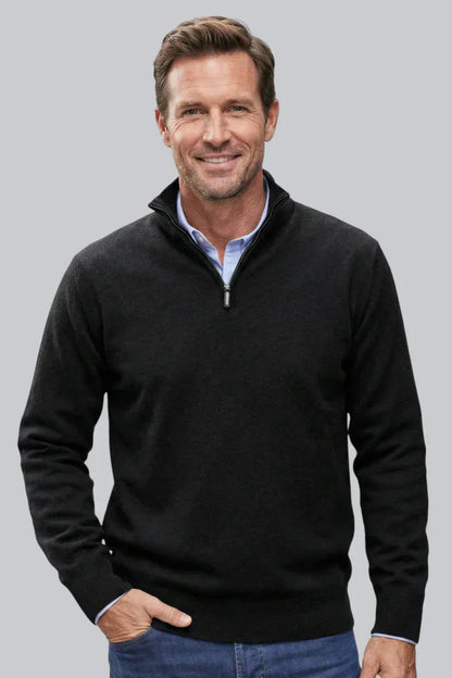 Men's Knitted Jumper with Zip Closure and Smooth Touch