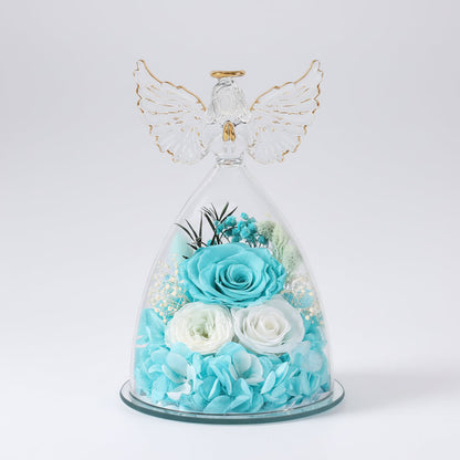 Preserved Rose Glass Angel Figurine Forever Fresh Flower