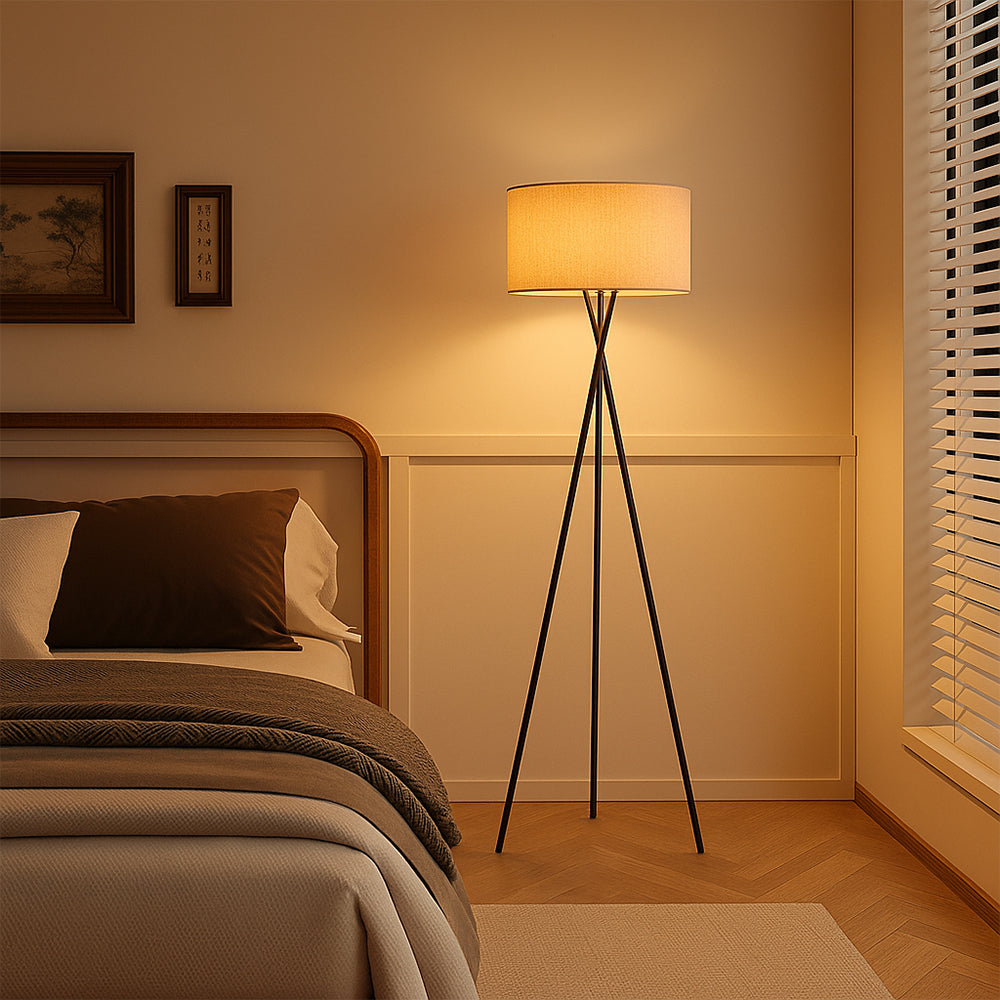 Stylish Tripod Floor Lamp with Fabric Shade & Metal Base for Living Room