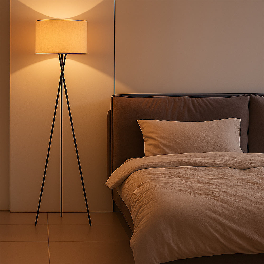Stylish Tripod Floor Lamp with Fabric Shade & Metal Base for Living Room