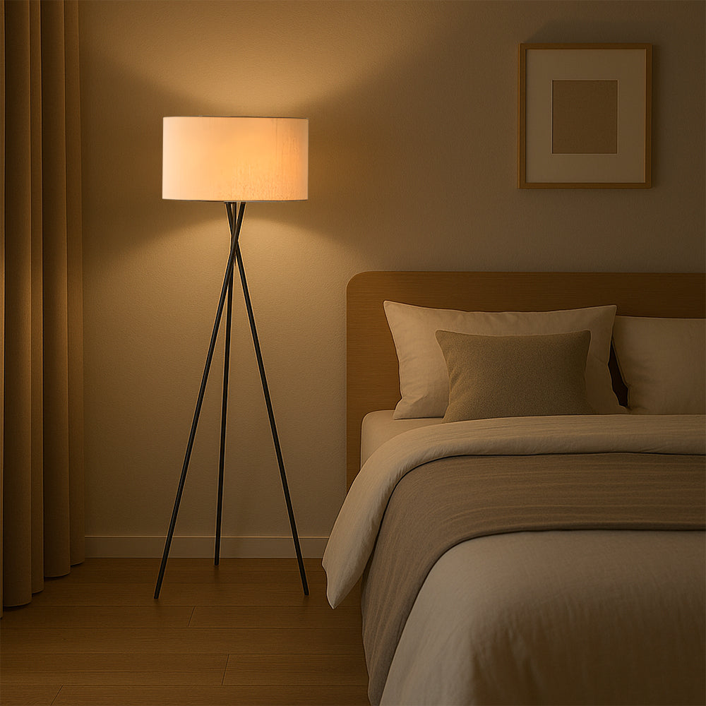 Stylish Tripod Floor Lamp with Fabric Shade & Metal Base for Living Room