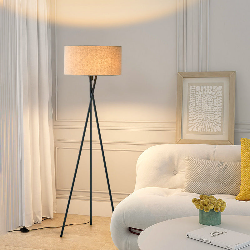 Stylish Tripod Floor Lamp with Fabric Shade & Metal Base for Living Room