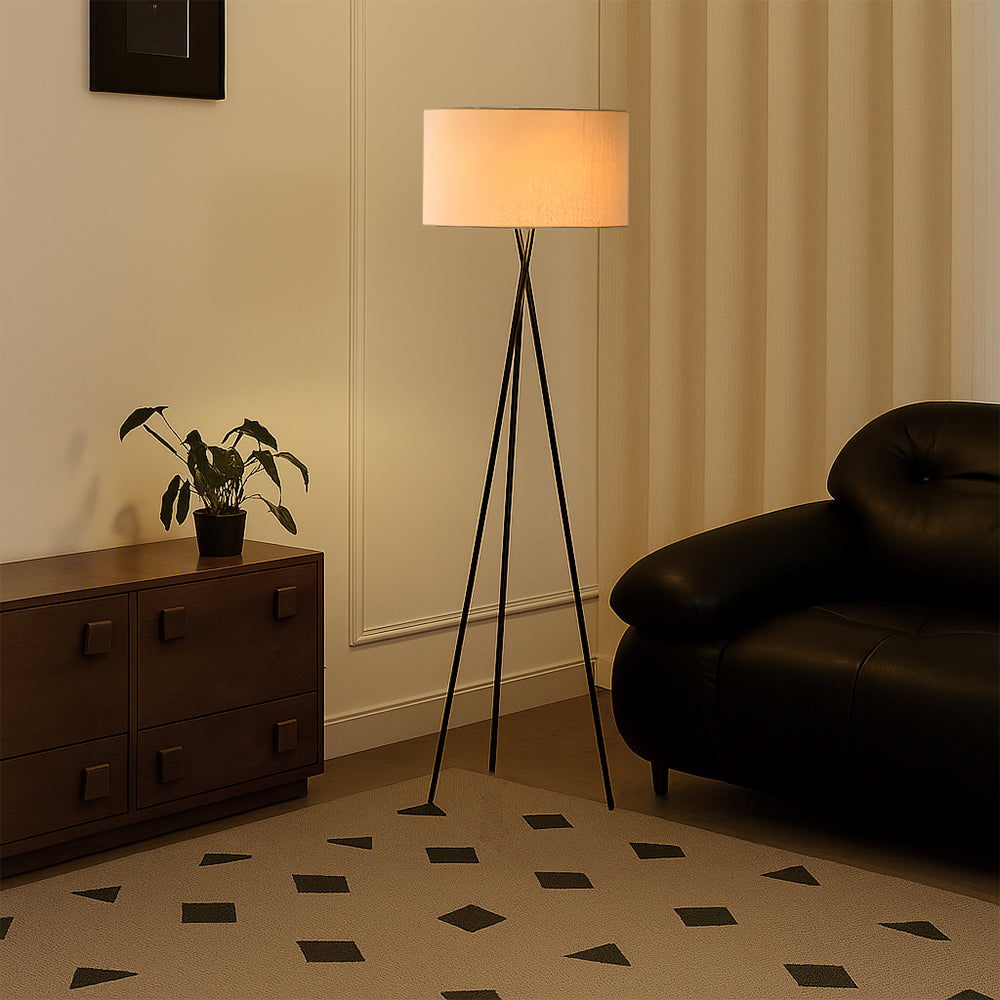 Stylish Tripod Floor Lamp with Fabric Shade & Metal Base for Living Room