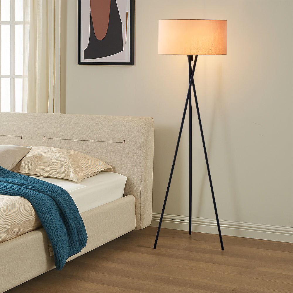 Stylish Tripod Floor Lamp with Fabric Shade & Metal Base for Living Room