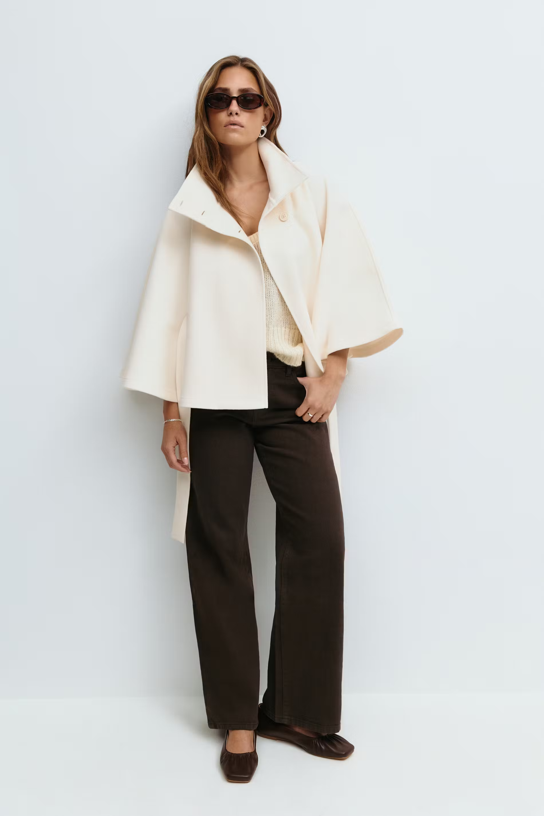 Women's Cape Coat | High Collar Button Front Design
