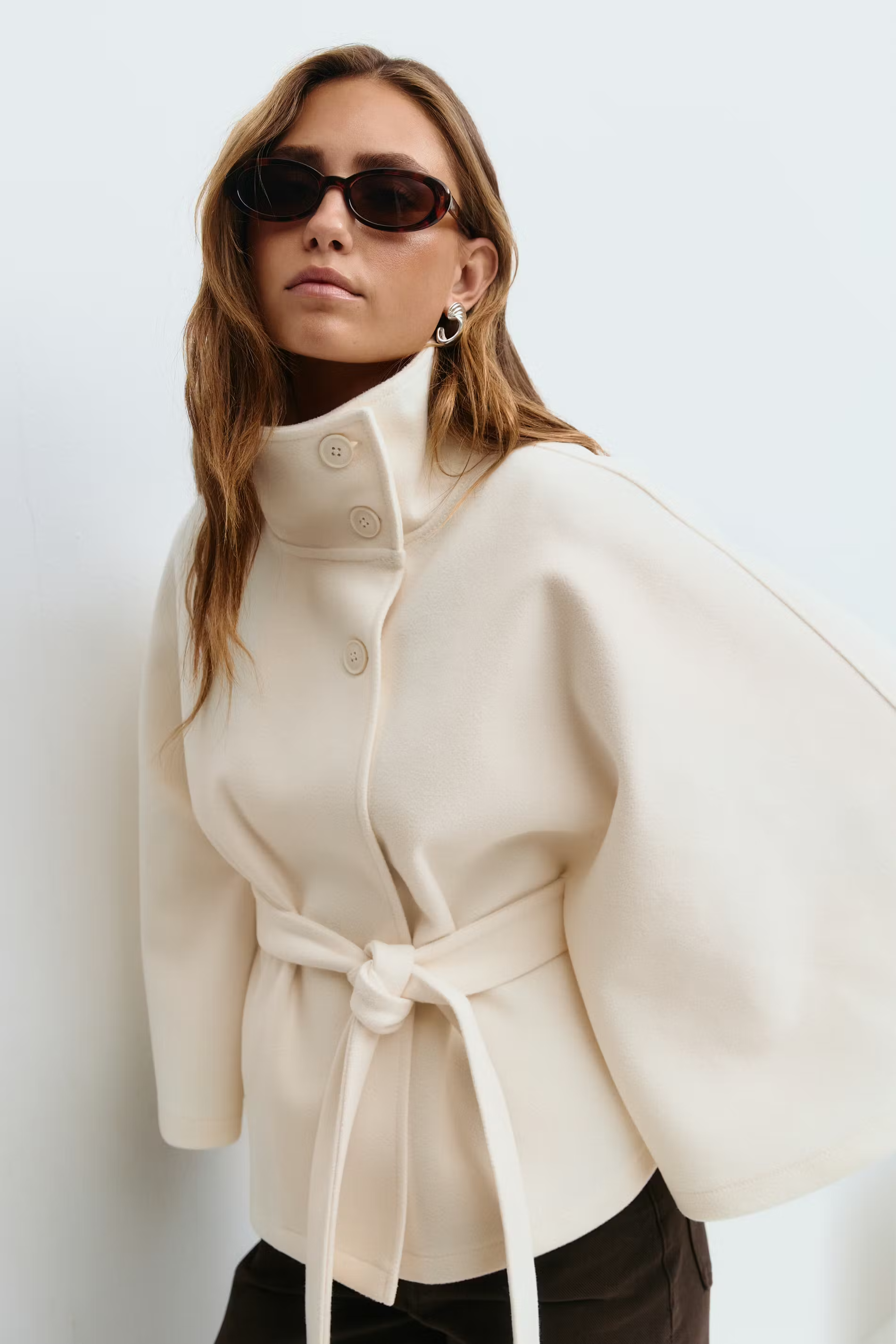 Women's Cape Coat | High Collar Button Front Design