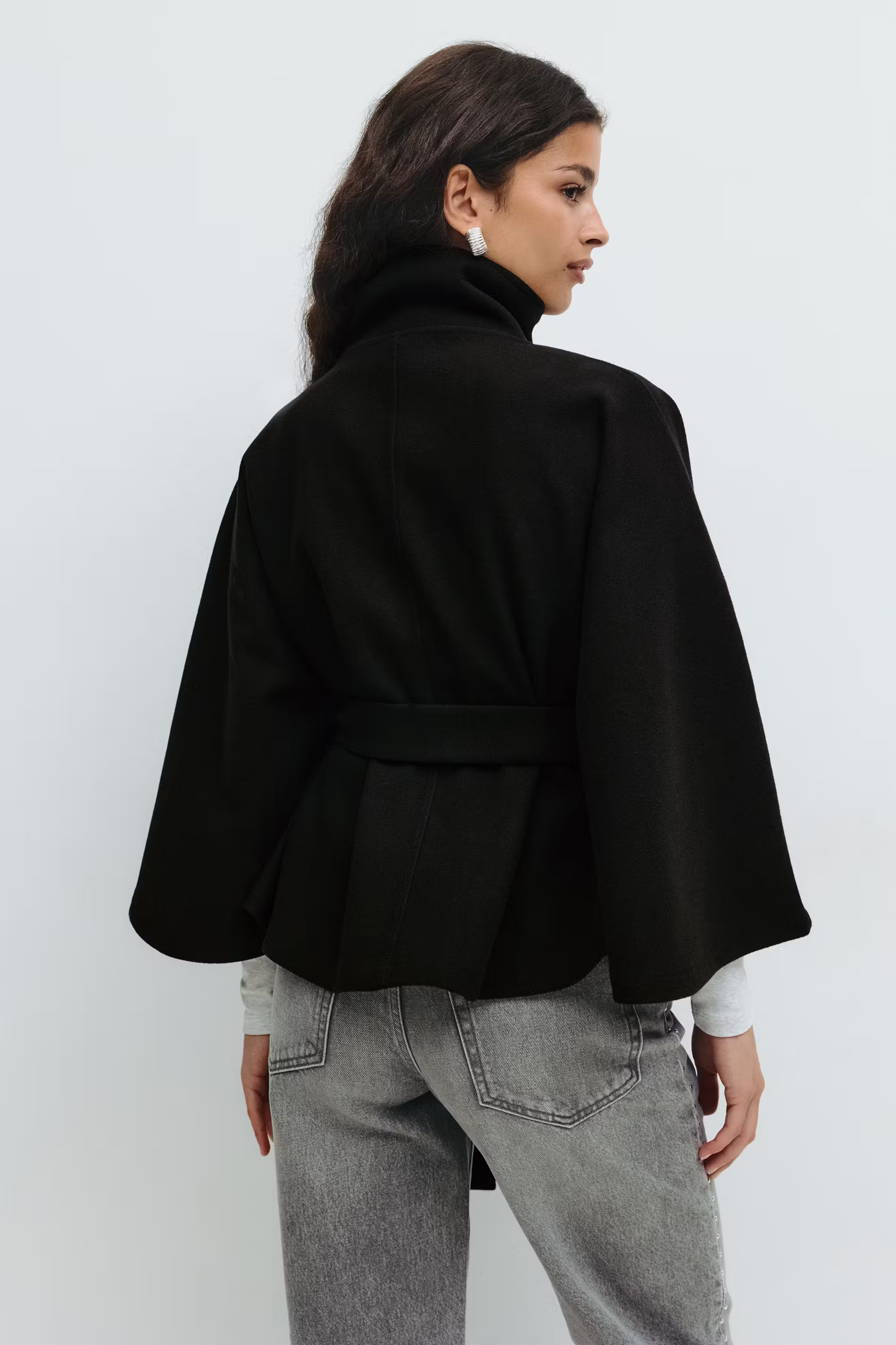 Women's Cape Coat | High Collar Button Front Design