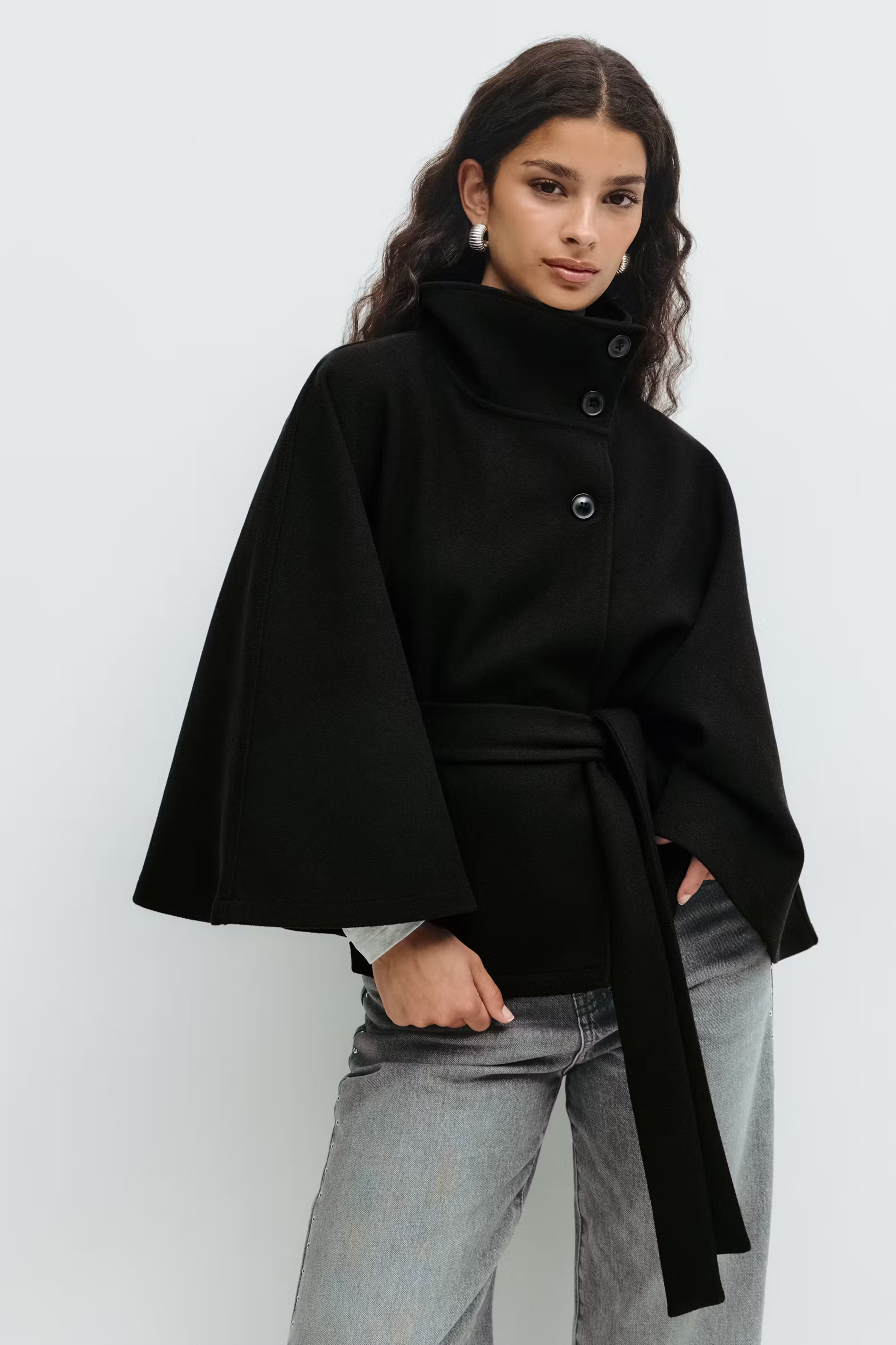 Women's Cape Coat | High Collar Button Front Design