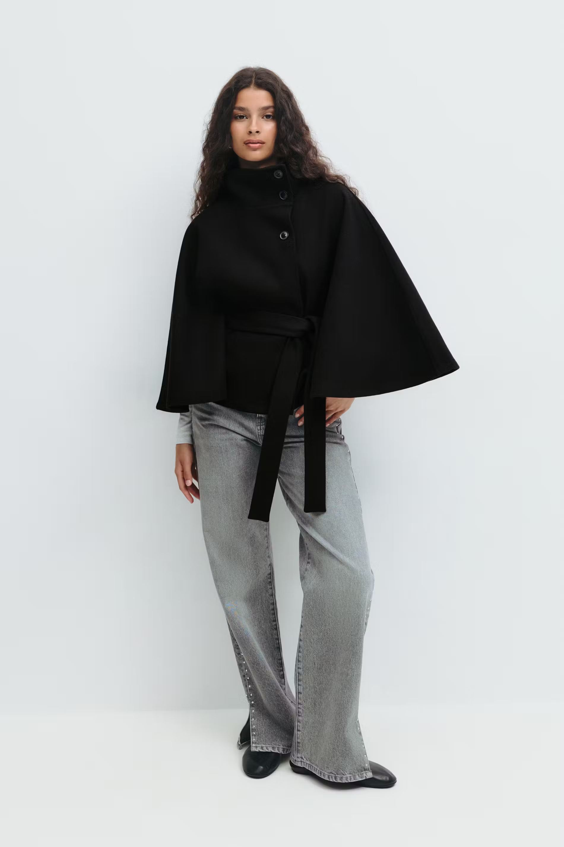 Women's Cape Coat | High Collar Button Front Design