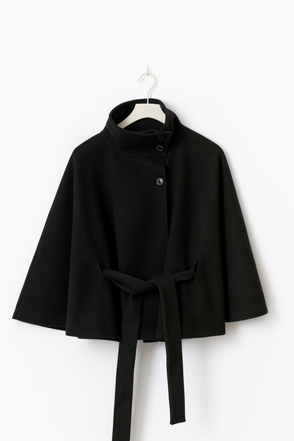 Women's Cape Coat | High Collar Button Front Design