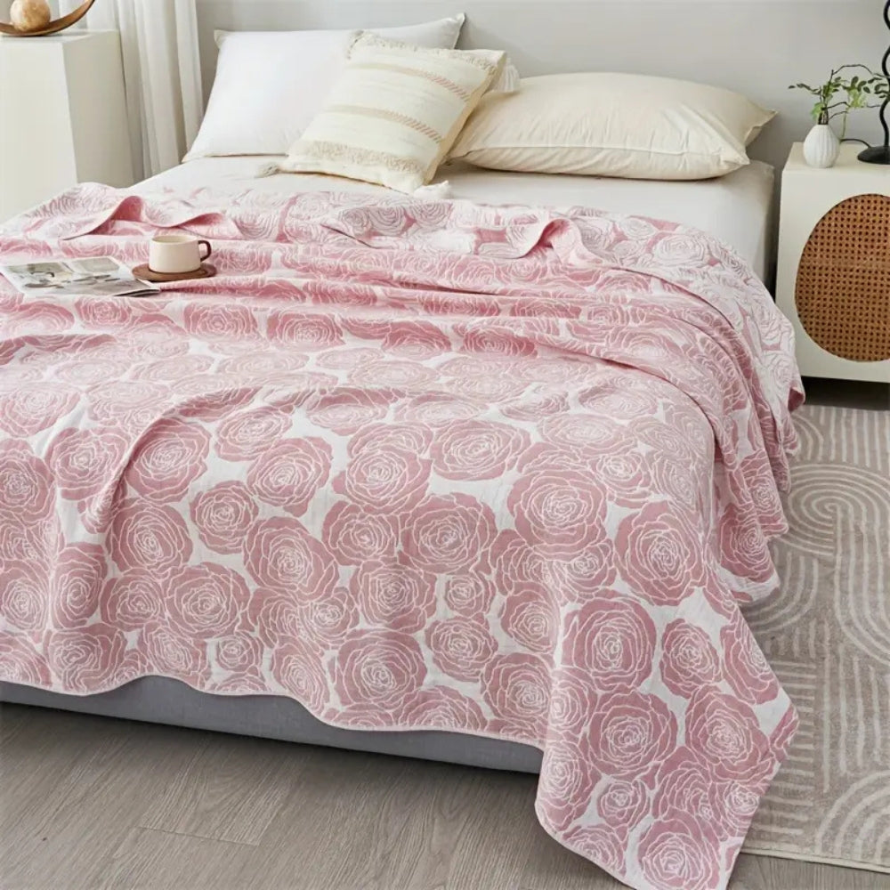 Soft Rose Cotton Throw Blanket for Cozy Home Decor and Comfort