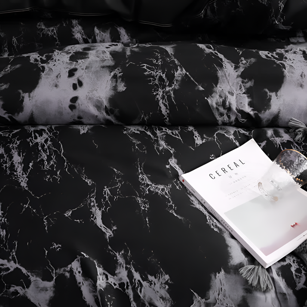 Ensemble de housse de couette luxe marbre noir - Ensemble de literie 3 pièces