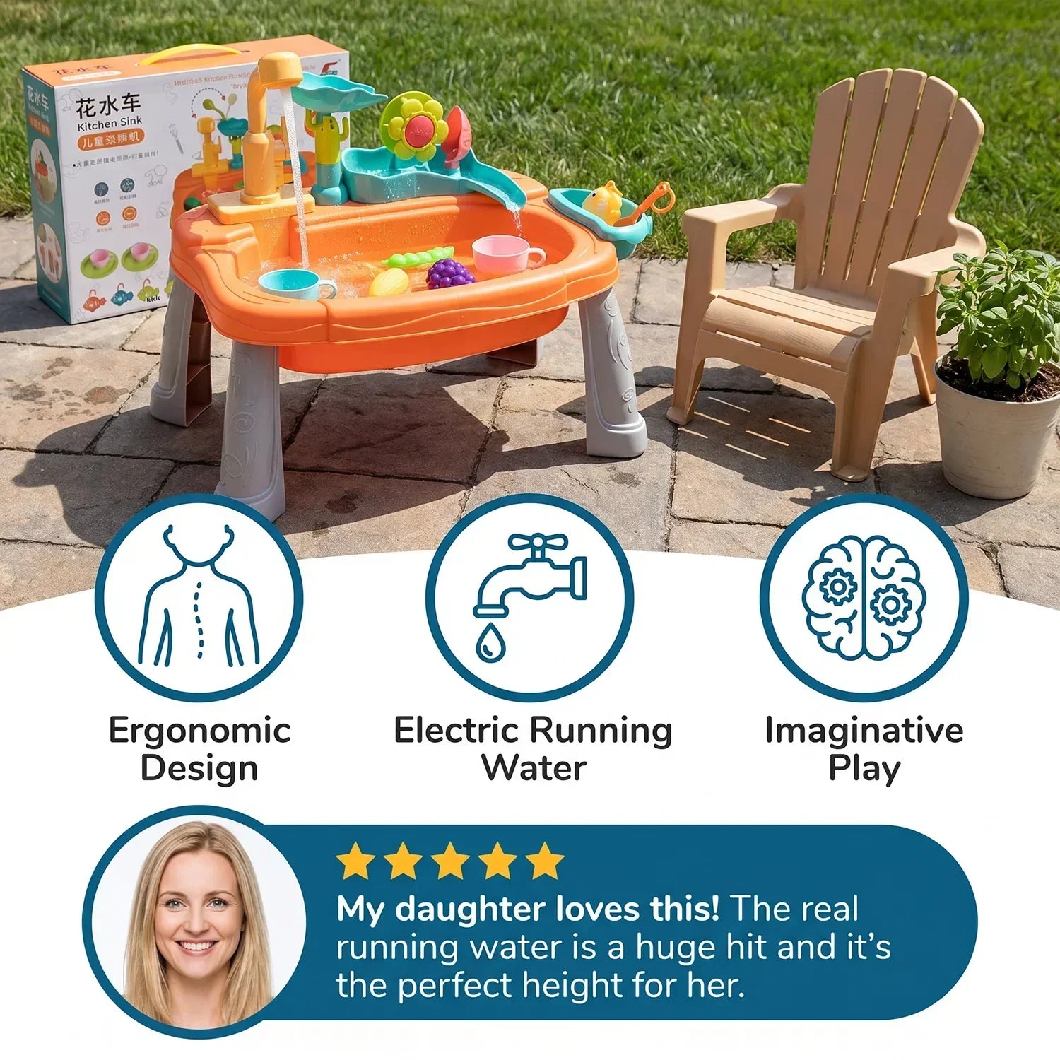 Kids Kitchen Sink Toy with Running Water – Electric Pretend Play Set