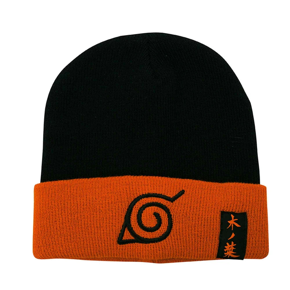 Naruto Konoha Beanie - Black and Orange Acrylic