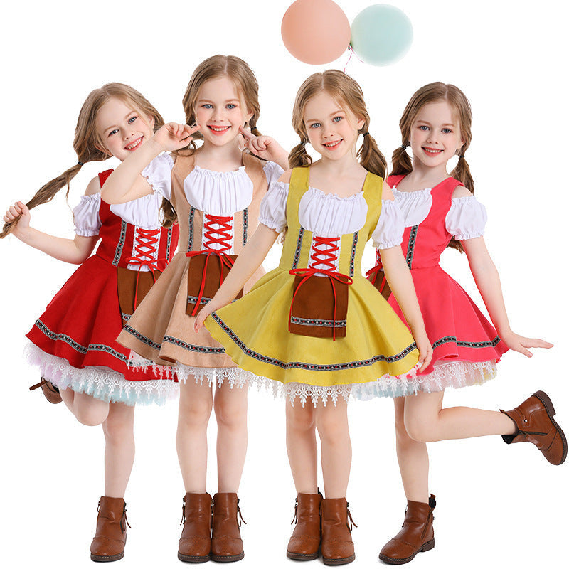 Robe traditionnelle pour filles avec corsage corseté et jupon en dentelle