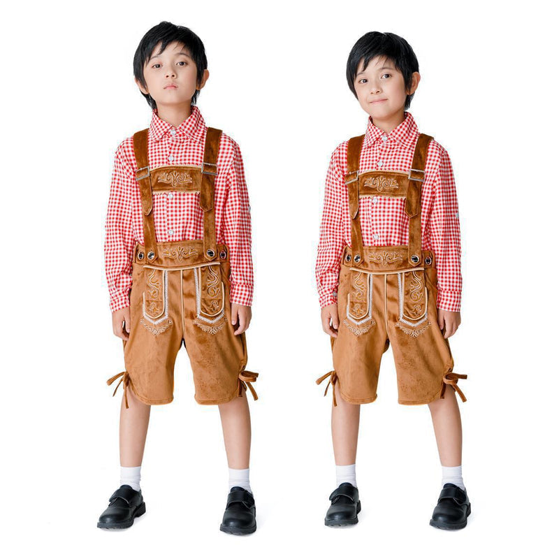 Kurzes traditionelles Trachtenoutfit für Jungen mit Stickerei und Hosenträgern