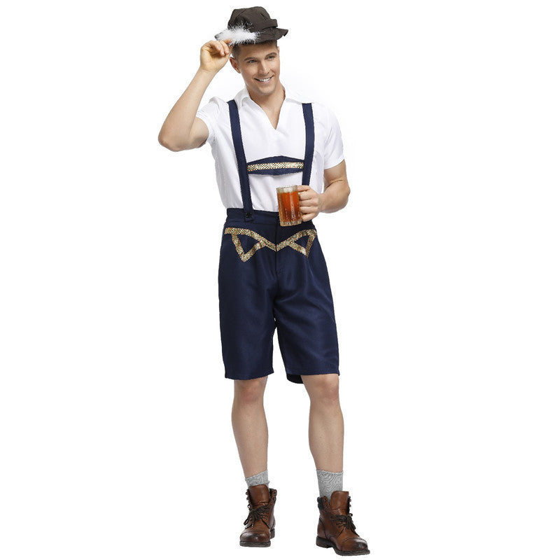 Pantalon court en cuir pour hommes avec bretelles et broderies