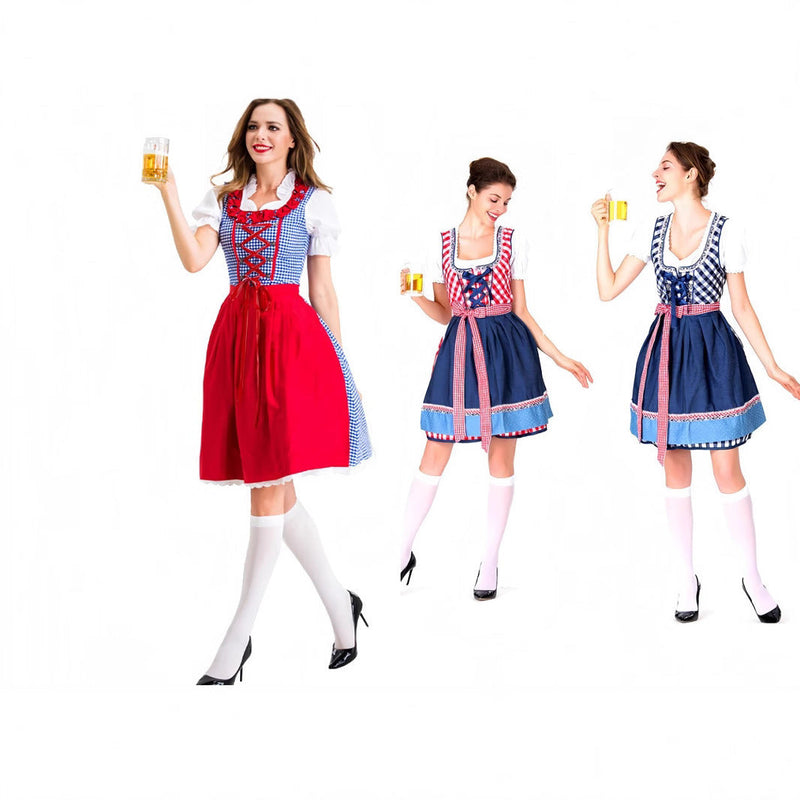 Dirndl für Damen mit Karomuster und Schürze