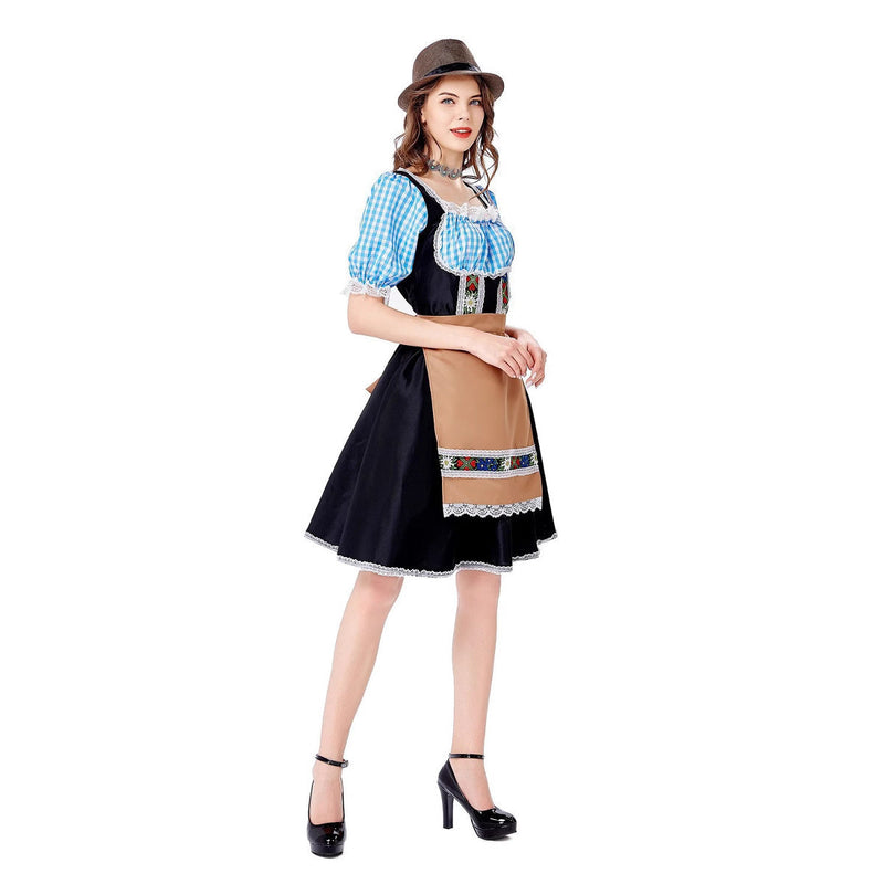 Robe traditionnelle pour femmes en tissu à carreaux avec tablier