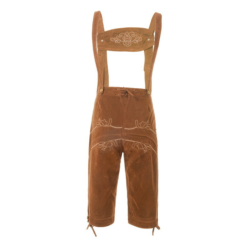 Pantalon en cuir suédé pour homme avec broderies