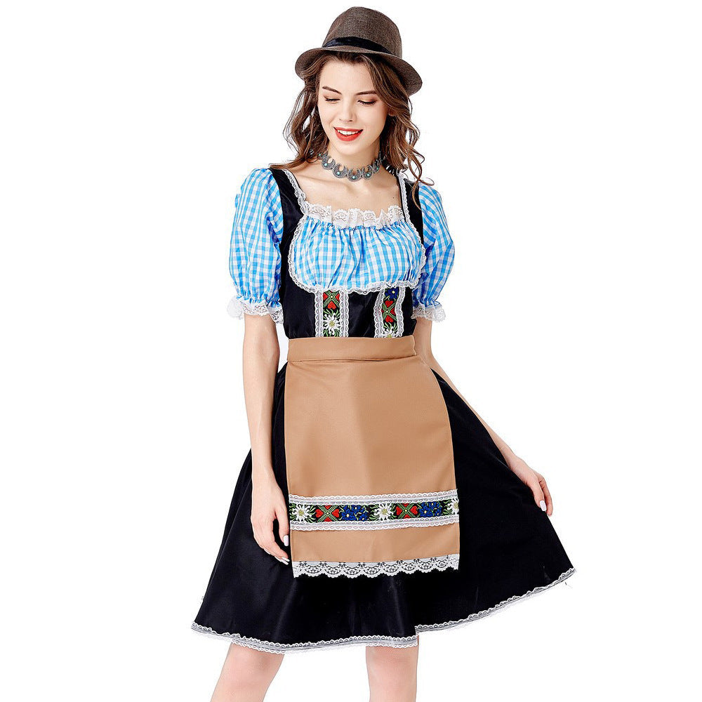 Robe traditionnelle pour femmes en tissu à carreaux avec tablier