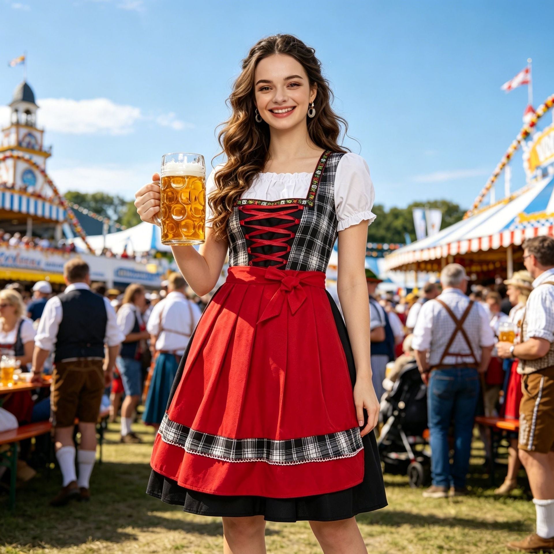 Traditional Dirndl Dress for Women with Lacing and A-Line