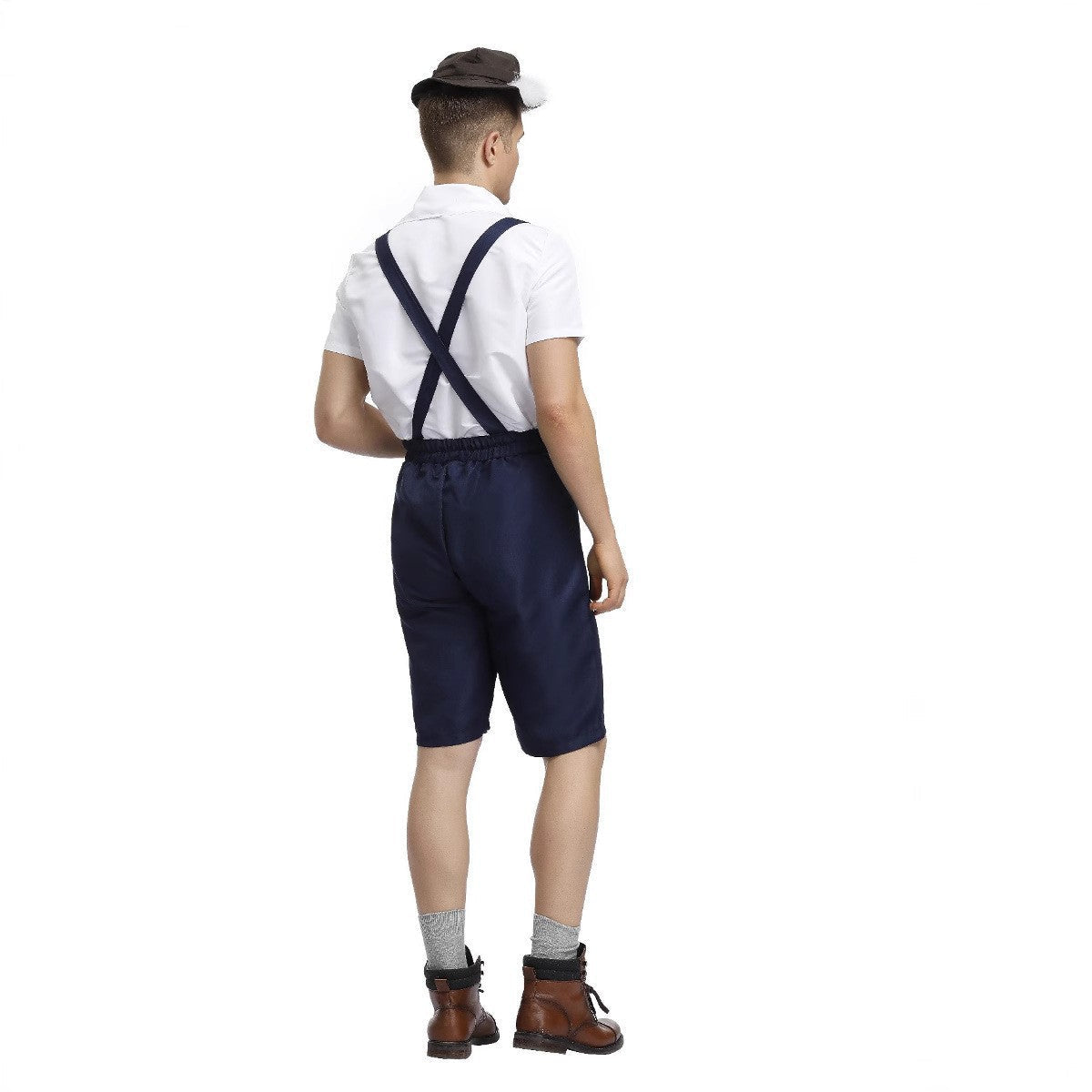 Pantalon court en cuir pour hommes avec bretelles et broderies