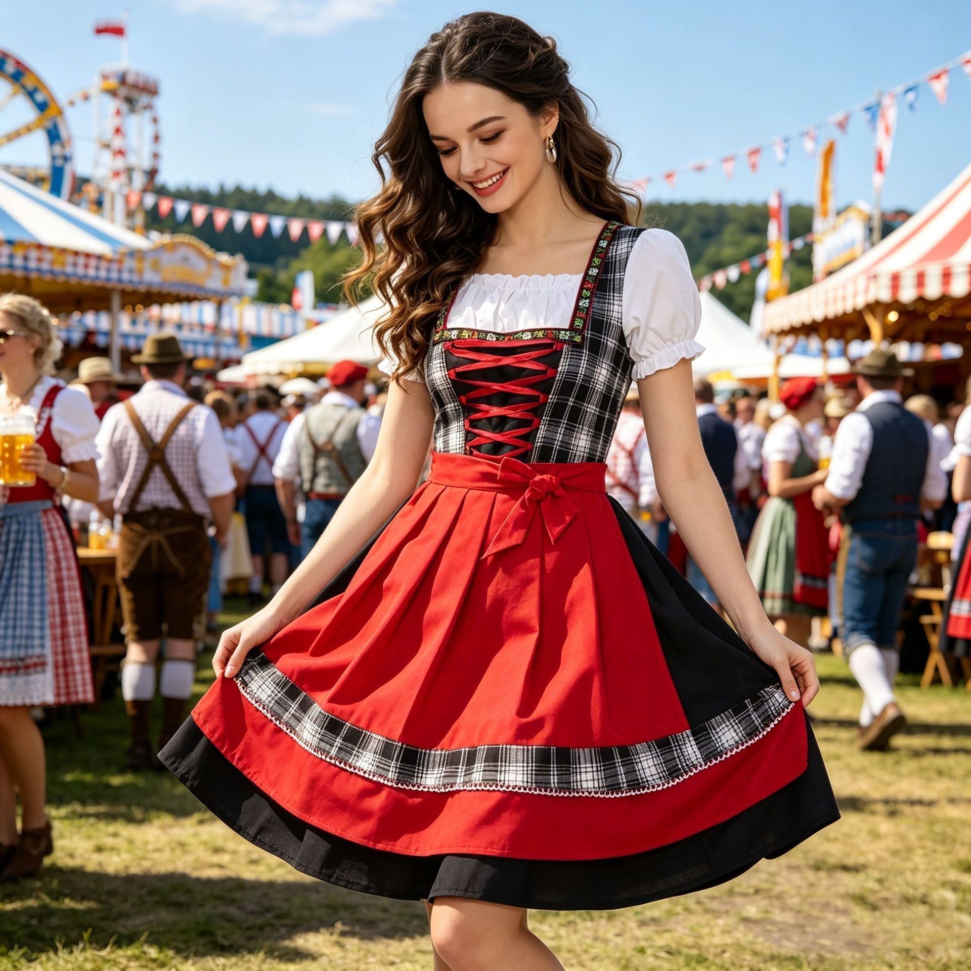 Traditional Dirndl Dress for Women with Lacing and A-Line