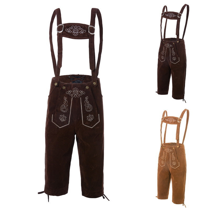 Pantalon en cuir suédé pour homme avec broderies