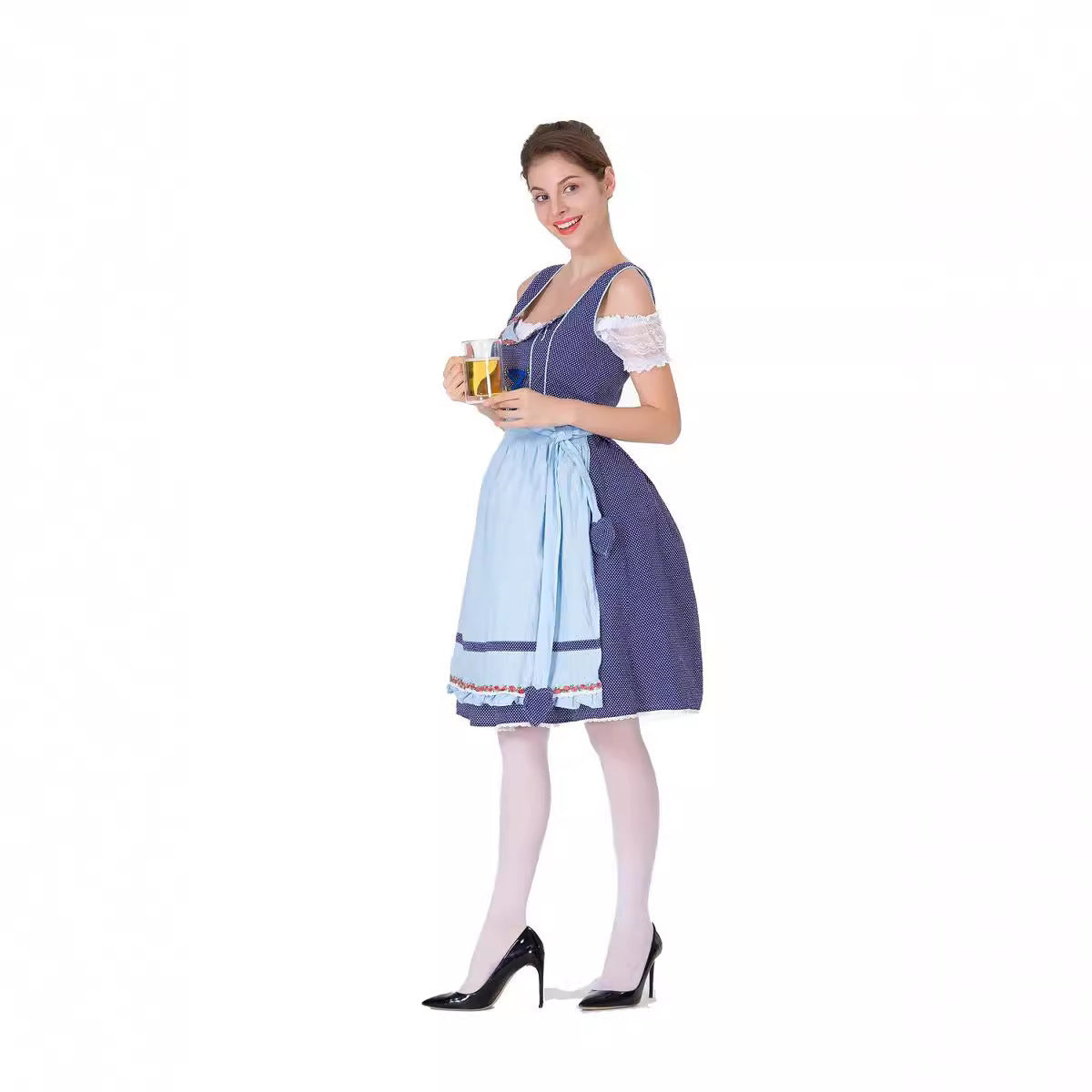 Robe dirndl pour femmes avec tablier et décolleté en cœur