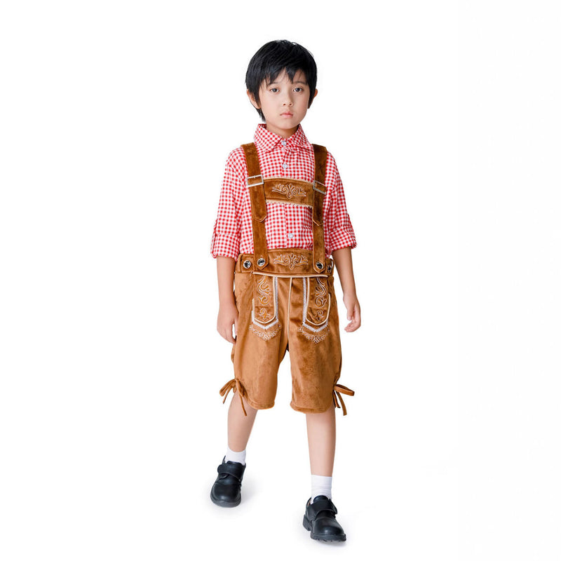 Kurzes traditionelles Trachtenoutfit für Jungen mit Stickerei und Hosenträgern