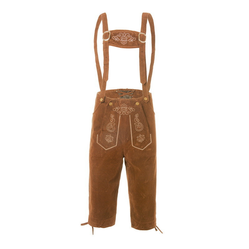 Pantalon en cuir suédé pour homme avec broderies