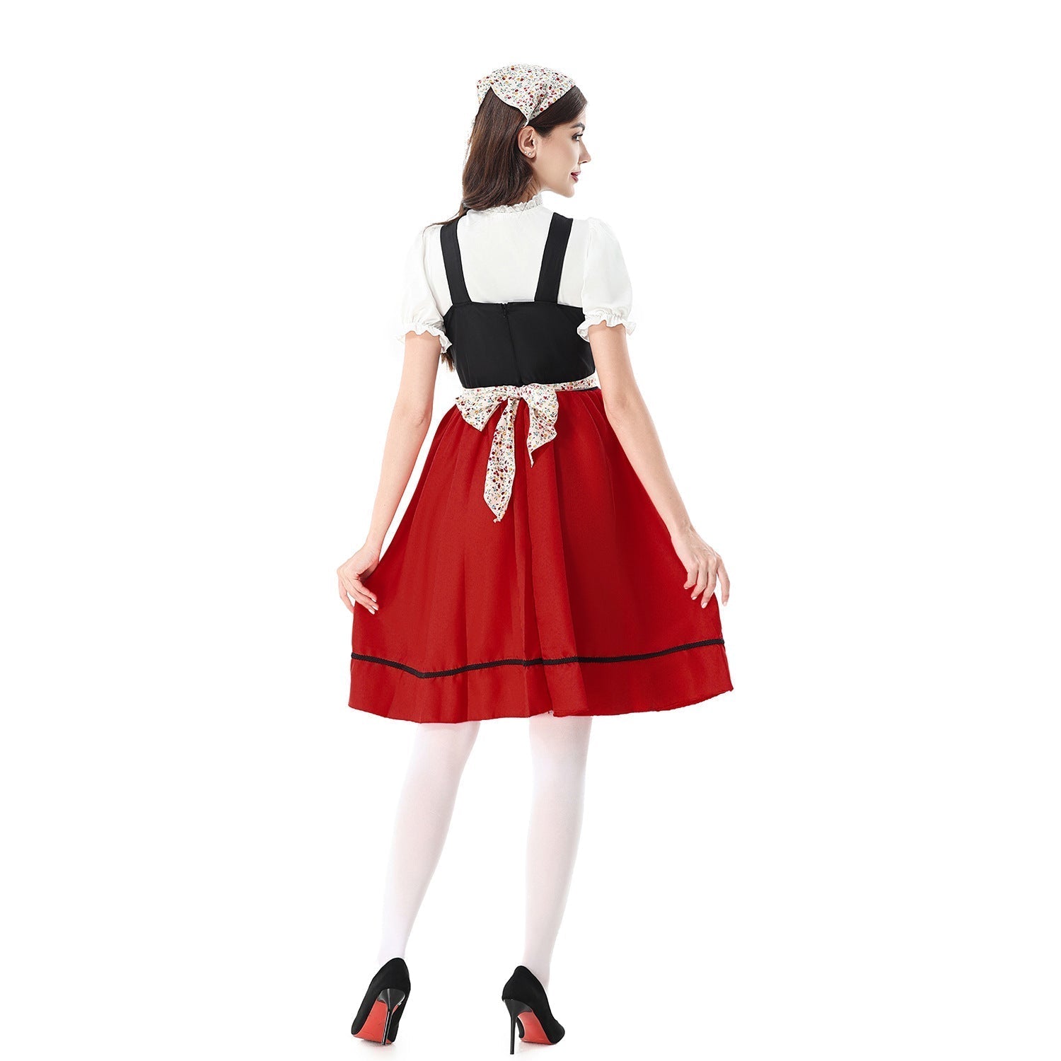Ladies' Dirndl Dress with Floral Pattern and Laced Bodice