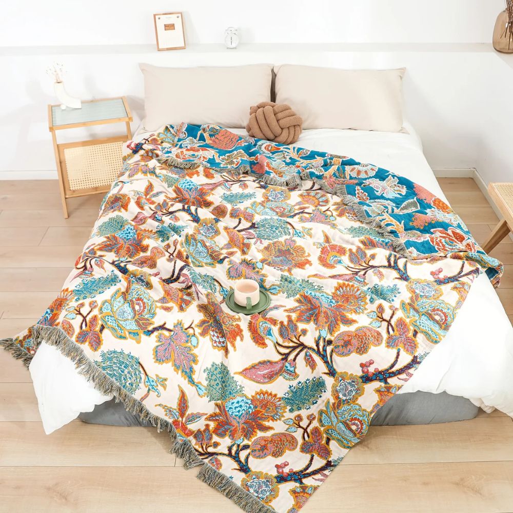 Decorative Cotton Garden Throw Blanket for Outdoor & Indoor Use
