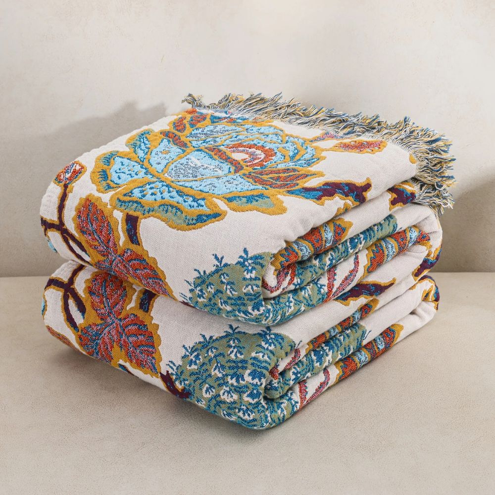 Decorative Cotton Garden Throw Blanket for Outdoor & Indoor Use