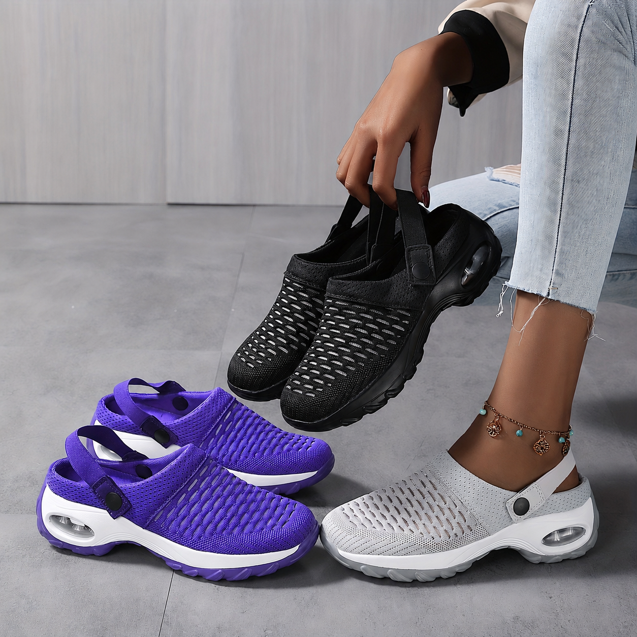 Comfortabele mesh-klompen voor dames - luchtkussen, antislip en gemakkelijk aan te trekken