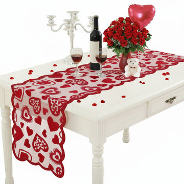 Valentines Day Decor Table Runner Red Heart