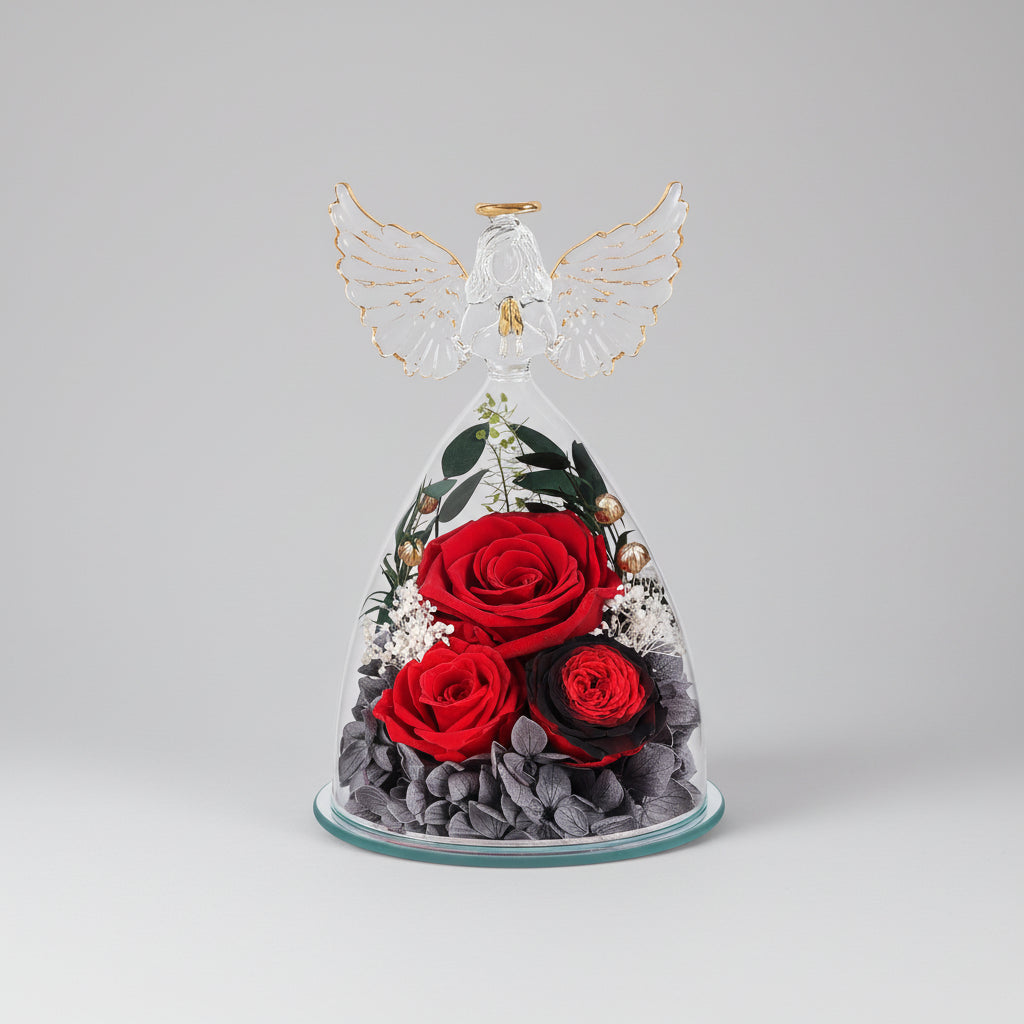Preserved Rose Glass Angel Figurine Forever Fresh Flower
