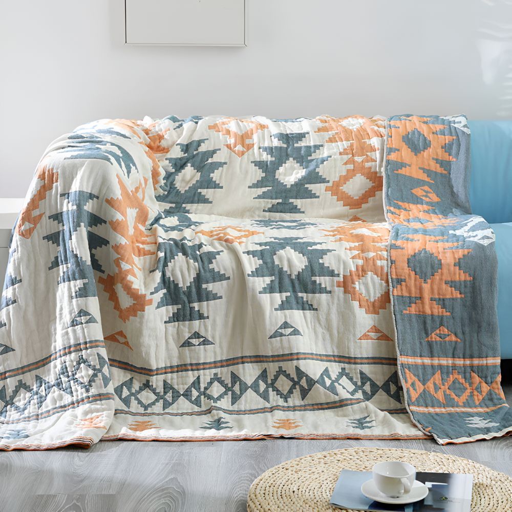 Reversible Geometric Couch Cover Blanket for Sofa and Furniture Protection
