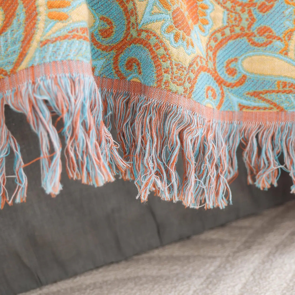 Reversible Bohemian Cotton Throw Blanket - Paisley Design for Home Decor