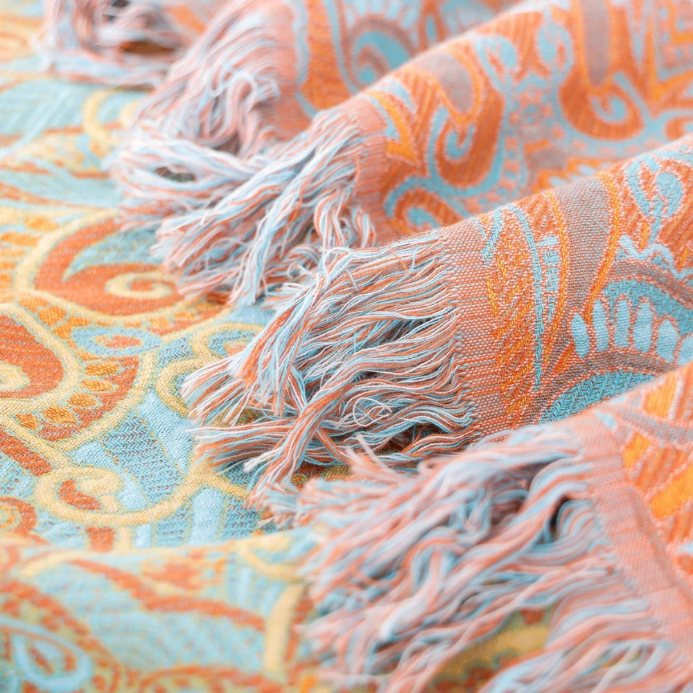 Reversible Bohemian Cotton Throw Blanket - Paisley Design for Home Decor
