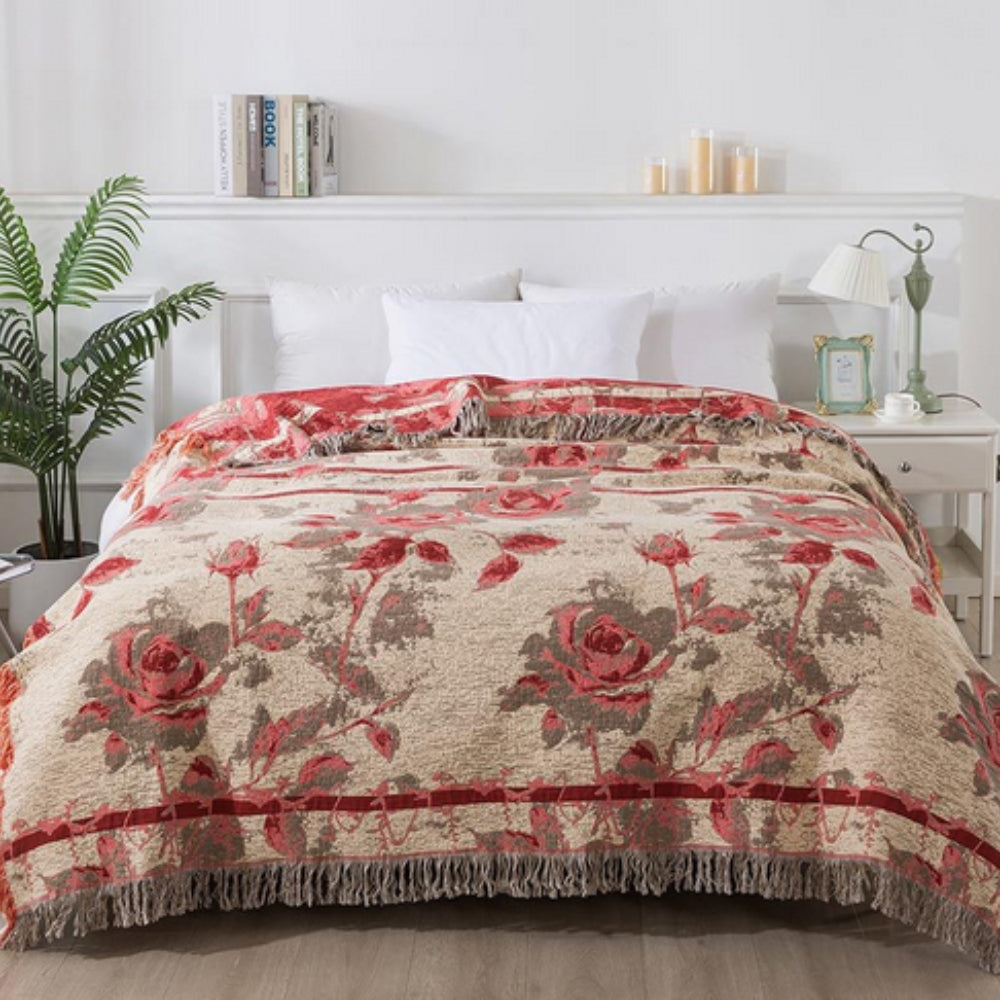 Cozy Rosewood Grace Cotton Throw Blanket for Home Decor & Comfort