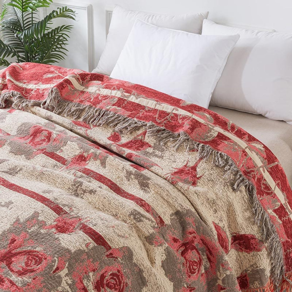 Cozy Rosewood Grace Cotton Throw Blanket for Home Decor & Comfort