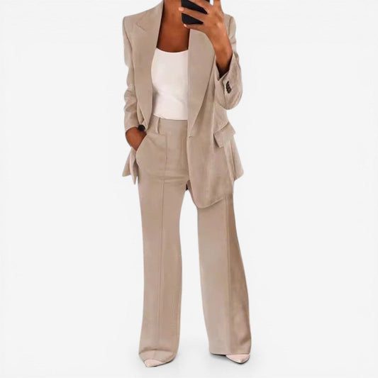 One-Button Blazer Trouser Suit Set