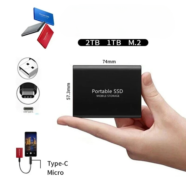 Portable SSD 2TB Hard Drive External Storage Compact Fast Top Quality